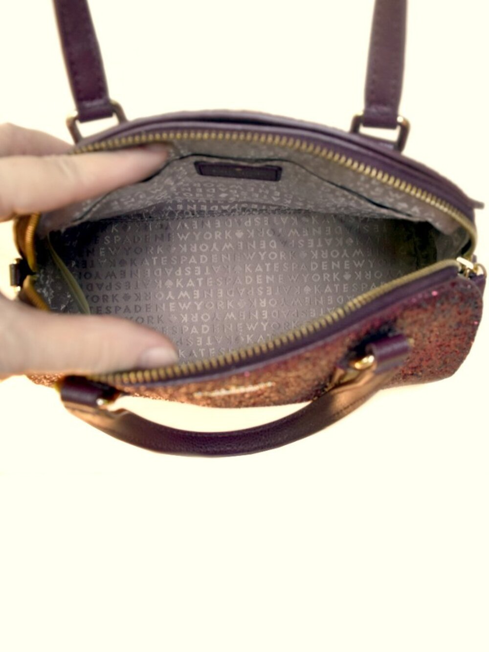 Kate Spade Laurel Way Glitter Mini Reiley Satchel Wallet Set Deep Plum New - Picture 11 of 13